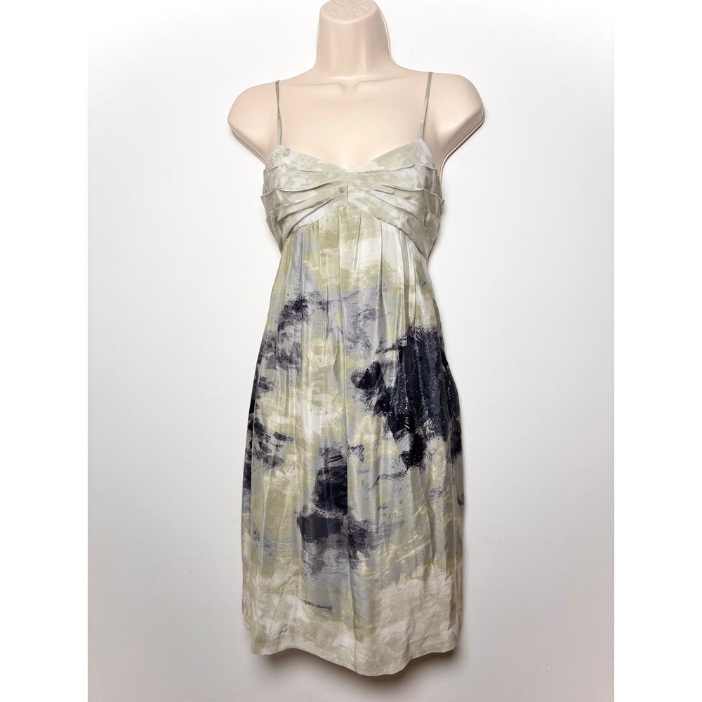 Fei Anthropologie Watercolor Babydoll Dress Euro Sculptural Sage Green Size 0